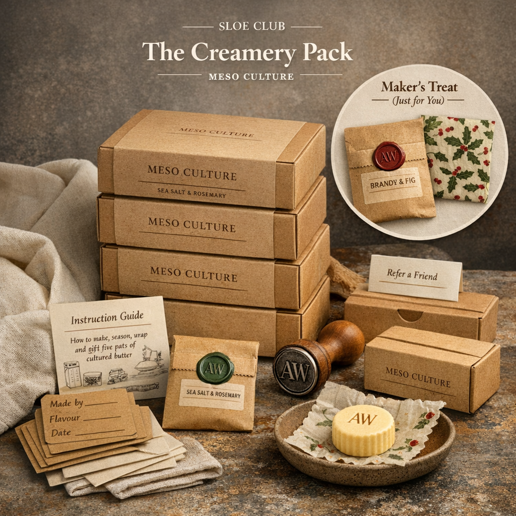 Sloe Club Creamery Pack gifting set, artisan butter kit with Icelandic salt and walnut butter shaping board