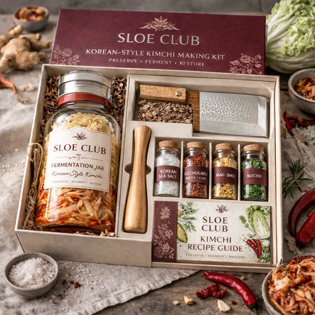 Sloe Club Onji Korean fermentation kimchi kit, 1200ml fermentation jar with aerated lid, kimchi knife and spice bottles